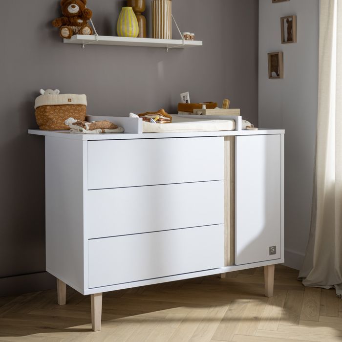 Cassettiera con 3 cassetti e 1 anta, gambe in legno - PALOMA