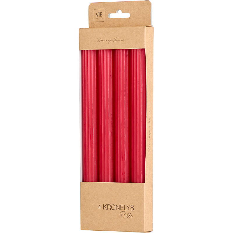 Vie Selected Crown ljus 4-pack 24 cm räfflad petroleumröd
