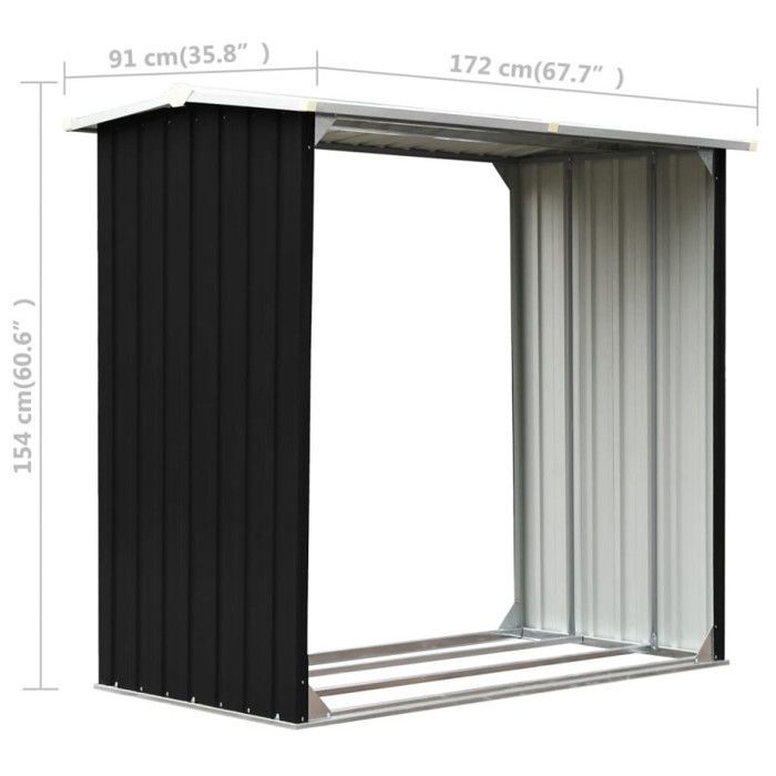 Caseta de almacenamiento de madera de acero galvanizado, 172x91x154cm, color antracita.
