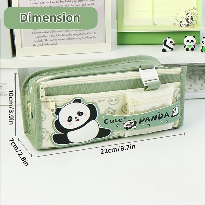 Estuche para lápices de panda, estuche para lápices kawaii, estuche para lápices de gran capacidad, estuche para lápices escolar, estuche para lápices con múltiples compartimentos, estuche para lápices verde