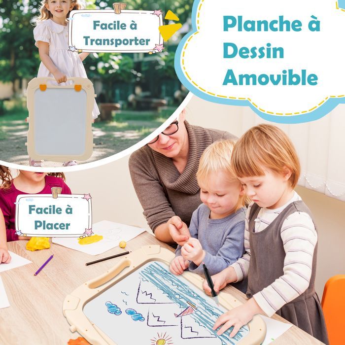 Caballete infantil GIANTEX para mayores de 3 años, pizarra magnética giratoria y extraíble de doble cara, altura ajustable, 57x33x81cm, verde.
