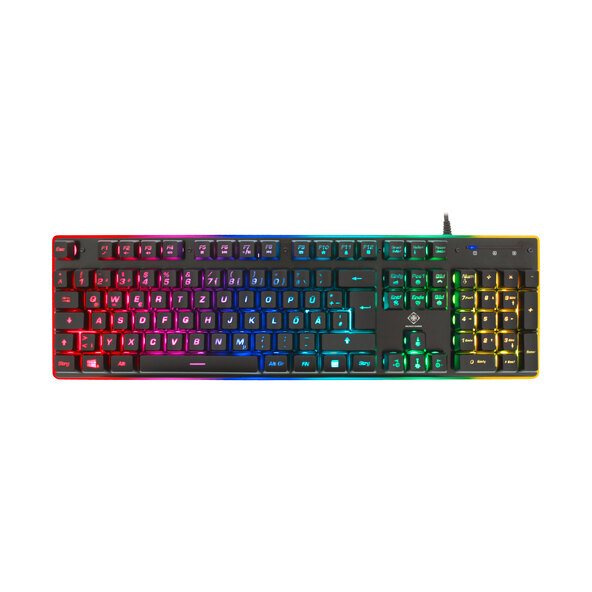 Teclado gamer de membrana com RGB e anti-ghosting.