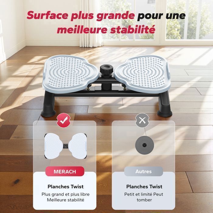Piastra per addominali MERACH Twister, con bande elastiche di resistenza, superficie antiscivolo, portata massima 136 kg, silenziosa, colore nero.