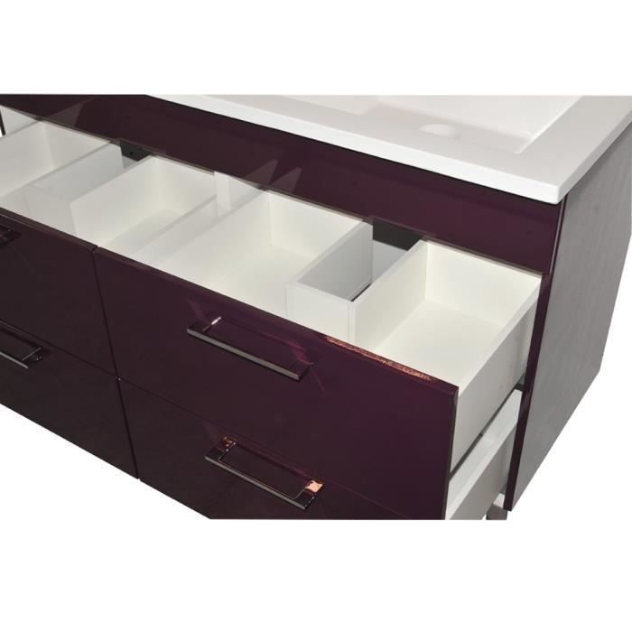 WEBER Complete badkamer met dubbele wastafel, 120 cm breed - Glanzend aubergine - REGA