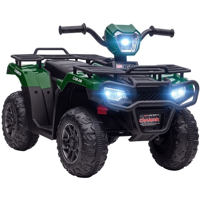 Quad eléctrico infantil - HOMCOM - 12V - doble motor, velocidad 2-4 km/h, faros y música - PP y acero - 88x45x50cm - verde