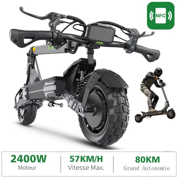 Trottinette Electrique Pliable VIPCOO VS6 PRO 80km Autonomie Moteur 2*1200W 20,8Ah Pneu 10'' Scooter Electrique Adult 57km/h