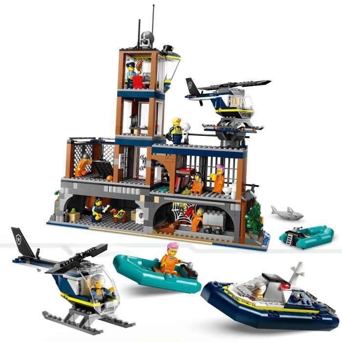 LEGO® 60419 City La Prison de la Police en Haute Mer, Jouet avec Hélicoptère et Bateau, 7 Minifigurines et Figurine de Chien