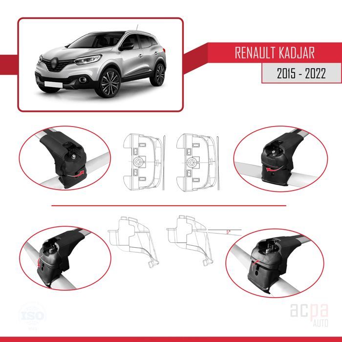 Barras de techo ACE-2 para Renault Kadjar 2015-2022 - Gris - Aluminio - Carga útil < 300 kg