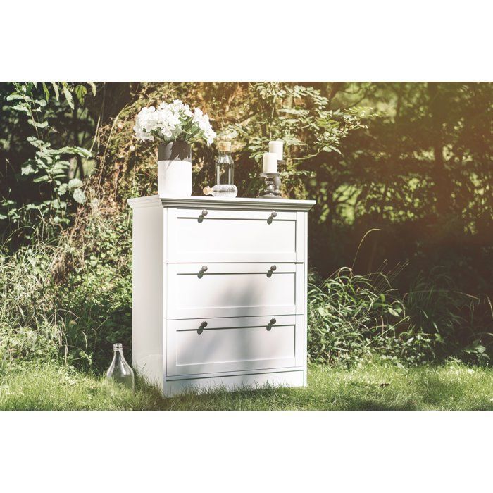 LANDWOOD 3-Drawer Chest of Drawers - White Finish - Country Style - W80 x D45 x H90 cm