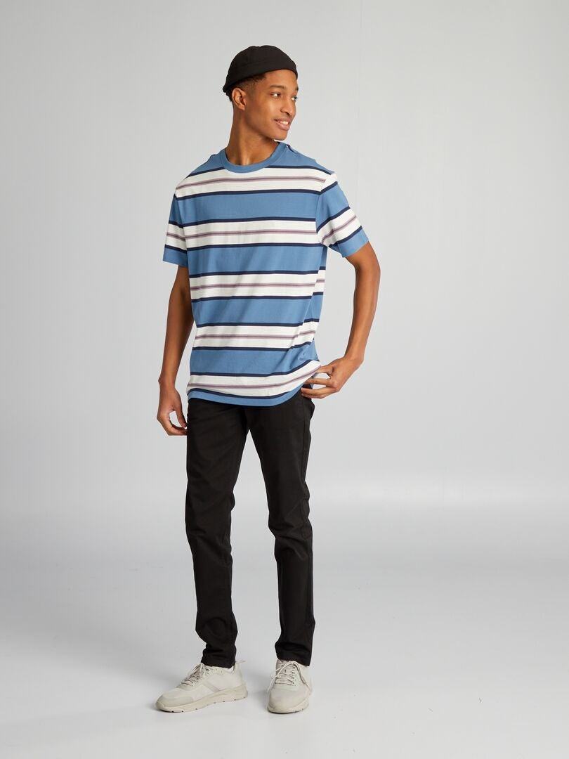 Camiseta listrada de malha para pessoas com mais de 190 cm - AZUL