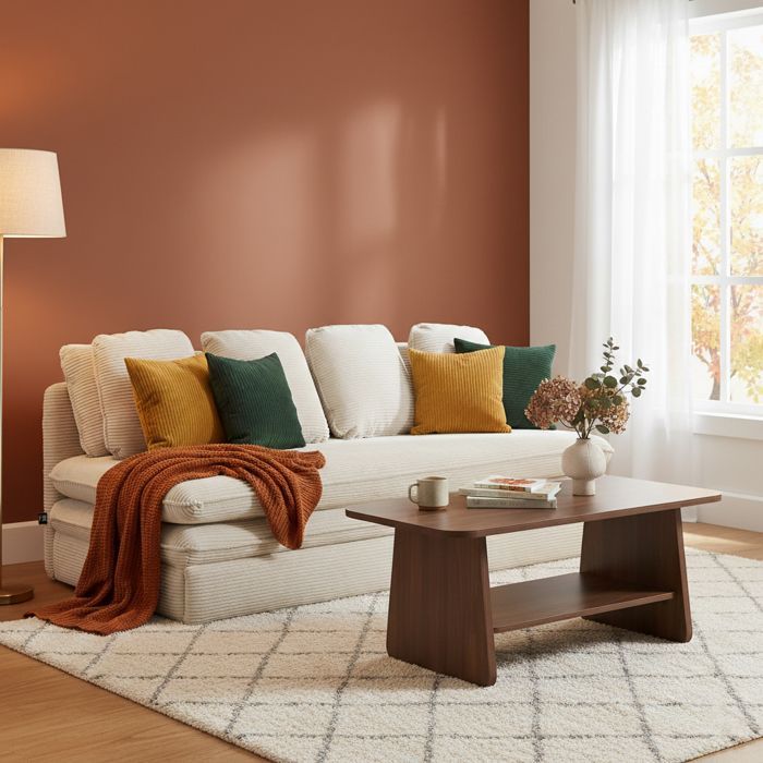 NOMA 3-Sitzer-Schlafsofa aus ecrufarbenem Cord – Beige