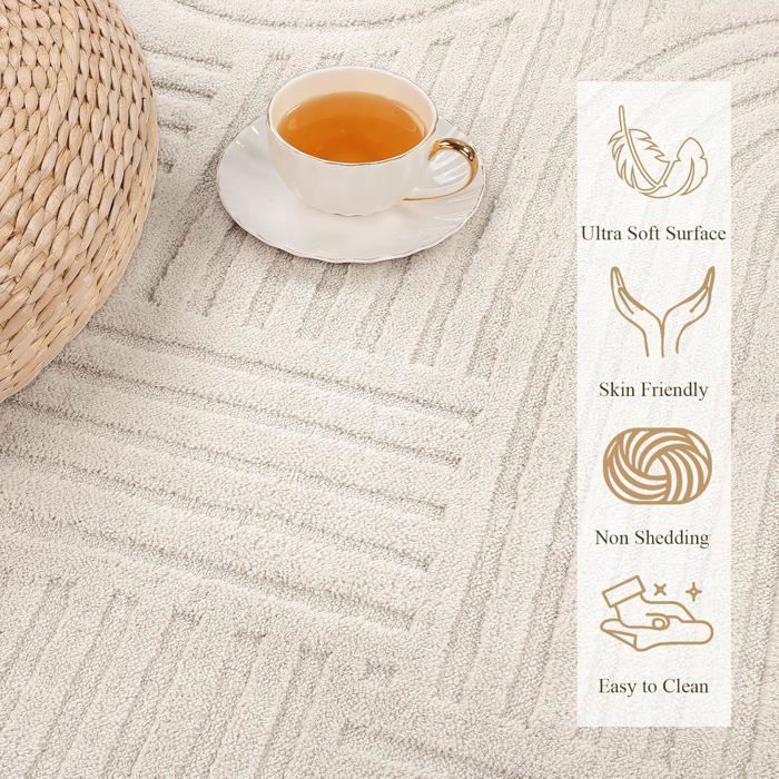 Tapis de Salon 160x230cm Effet 3D Tapis de Salon Antidérapant Lavable en Machine Tapis de Chambre Chic pour Salon, Chambre, Bureau