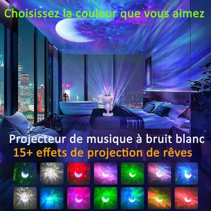 Proiettore LED a forma di astronauta per la notte - Cielo stellato, galassia e nebulosa - KINGCENTON - Altoparlante Bluetooth - Telecomando - Bianco