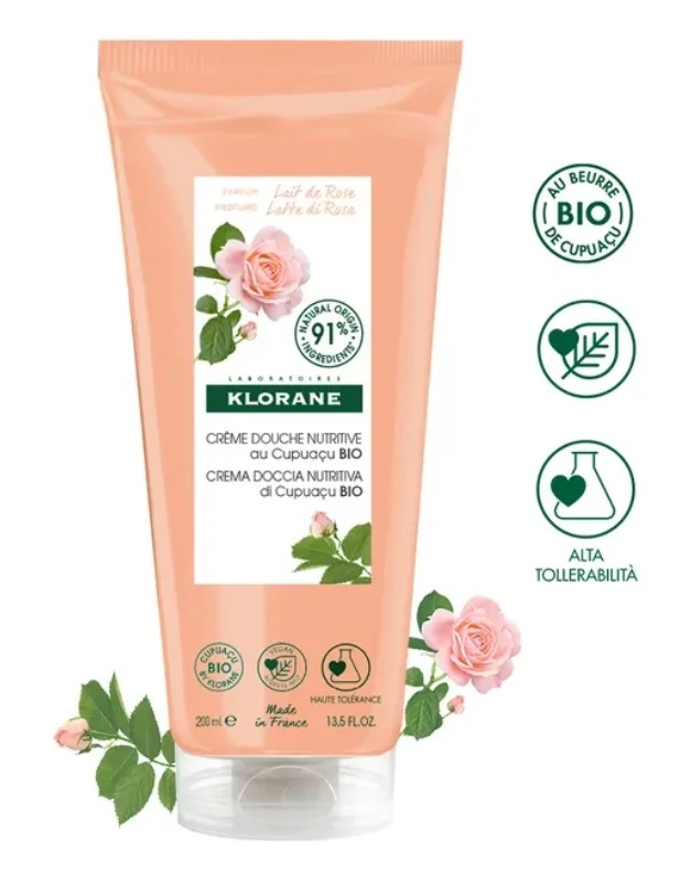 KLORANE Entspannende Duschcreme Rosenmilch 200 ml Trockene und sehr trockene Haut