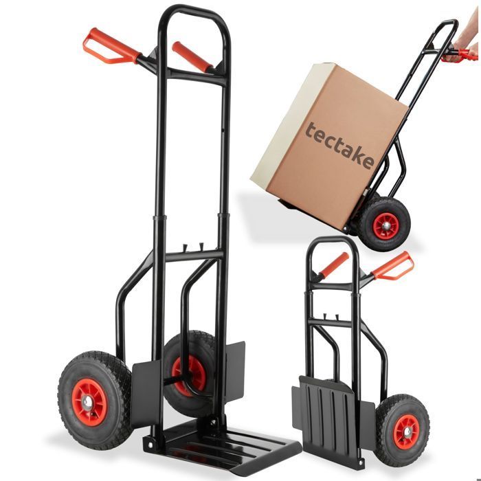 Carretilla de mano - TECTAKE - JURGEN, plegable y regulable en altura, con neumáticos neumáticos, capacidad de carga de 200 kg.