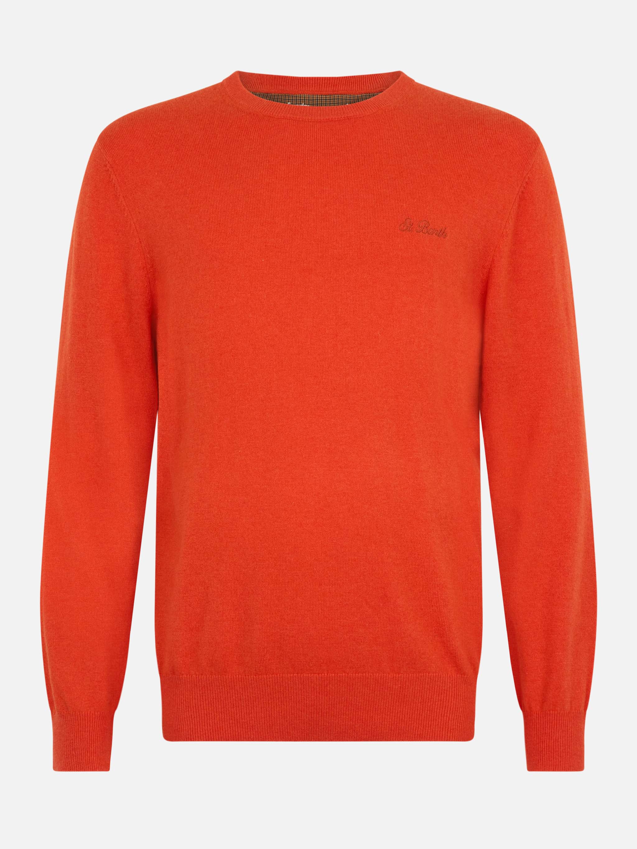 Regent herentrui met ronde hals, oranje, van kasjmierblend