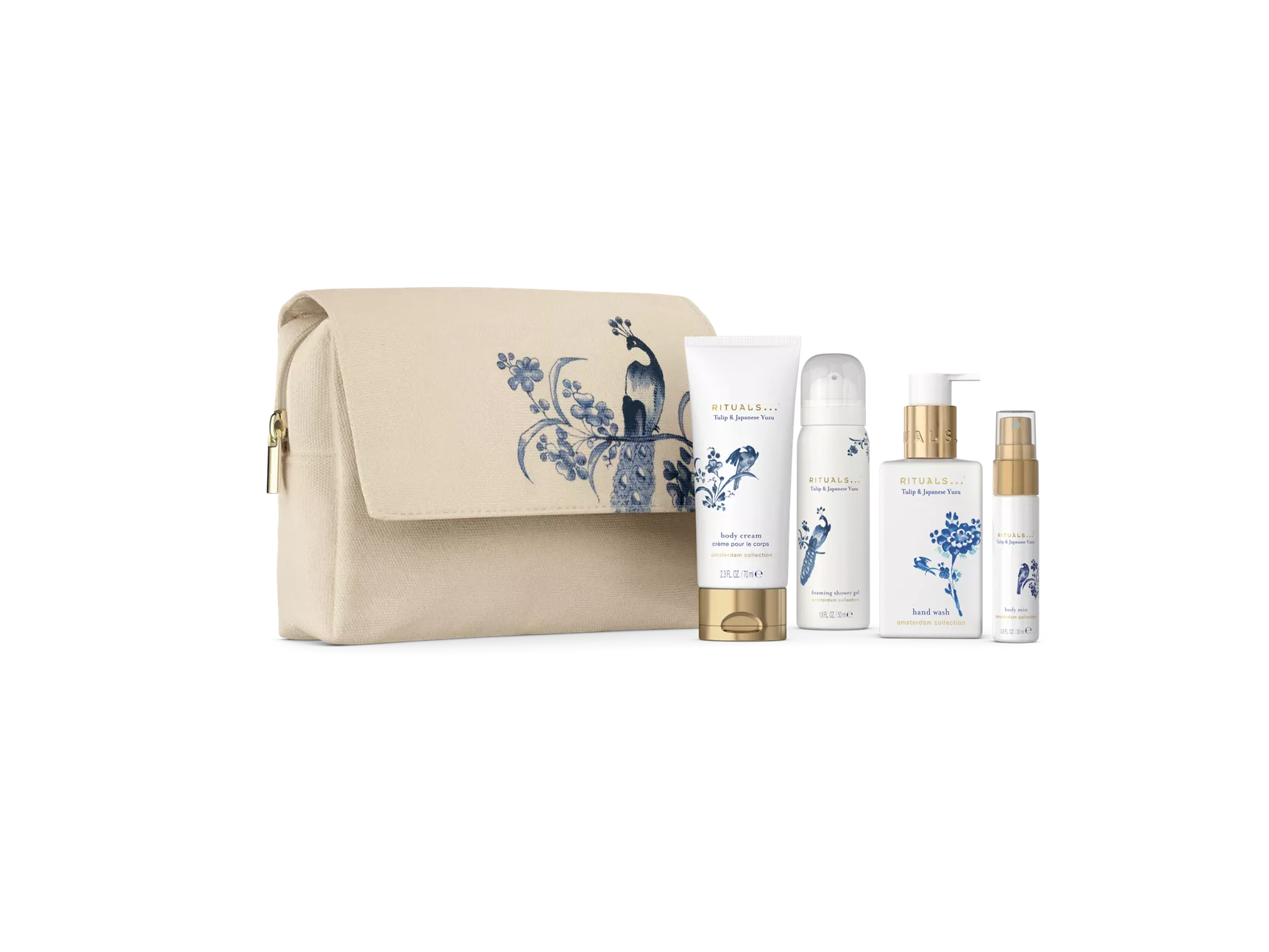 Amsterdam Collection Amsterdam Pouch Set doucheschuim 50 ml, bodycrème 70 ml, mist voor haar & lichaam 20 ml, manozeep 110 ml