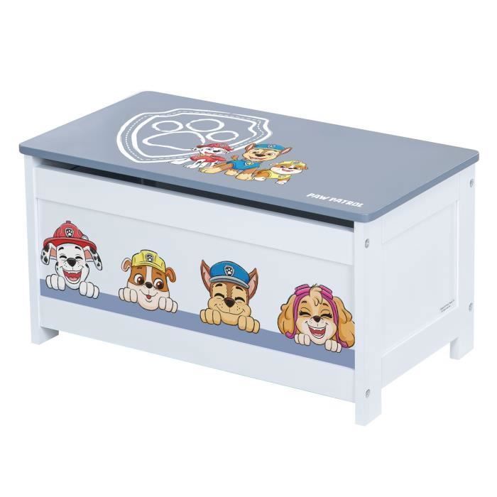 ROBA Pat Patrouille Coffre à Jouets en Bois - Couvercle Rabattable - Motif des Chiens - Gris - Blanc