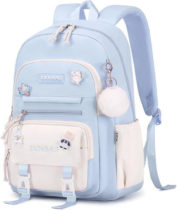 Mochila escolar - HAOPYOU - 20 litros - Azul - Con cremallera - Kawaii - Niña