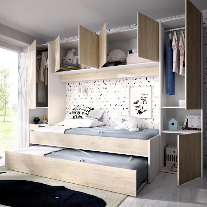 Cama nido infantil KWAI con múltiples compartimentos de almacenamiento - 90 x 190 cm