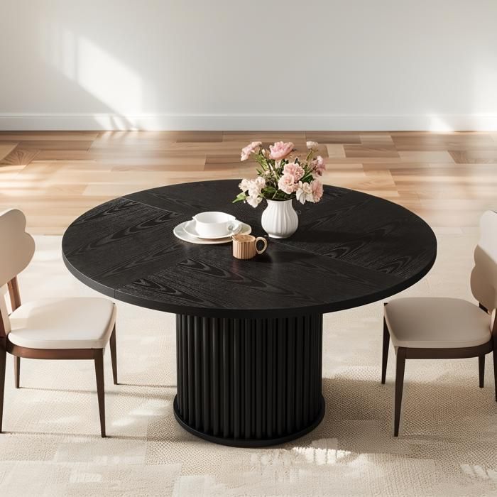 Table Ronde Salle Manger -120 x 76,5 cm - Table de Cuisine Noire avec Plateau en Boi -  pour Salle à Manger, Cuisine, Salon