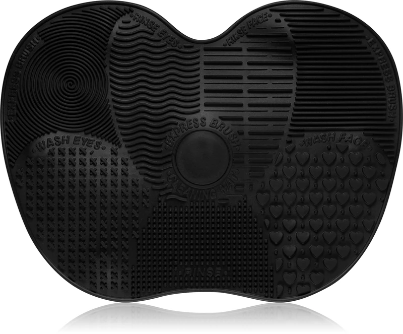 Tapete de limpeza de pincéis de silicone para cílios e sobrancelhas, preto fosco.