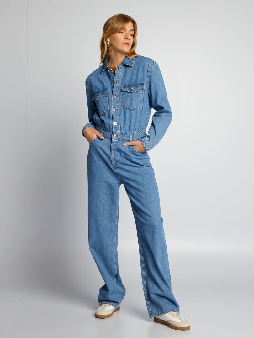 Jardineira jeans folgada - AZUL