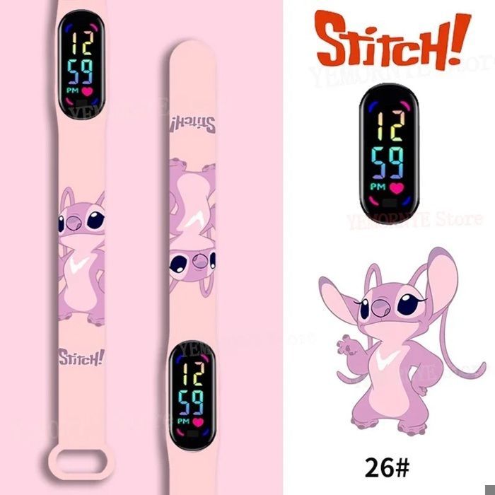 Montre Enfant Angel – Bracelet LED Digital Rose – Montre Fille Dessin Animé Stitch