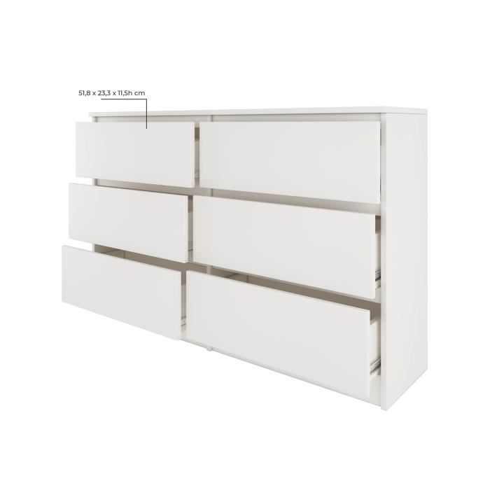 MILAN - Commode contemporaine chambre salon bureau 30x120x77 cm - 6 tiroirs - Meuble de rangementent - Chiffonier