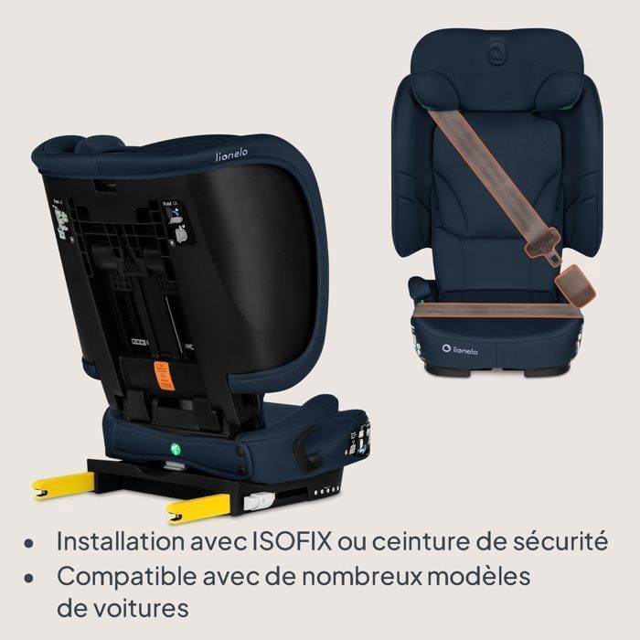 LIONELO Orin i-Size klappeautostol - ISOFIX - 100-150 cm - Liggelænder - Bredt og komfortabelt sæde - Kopholder - Marineblå