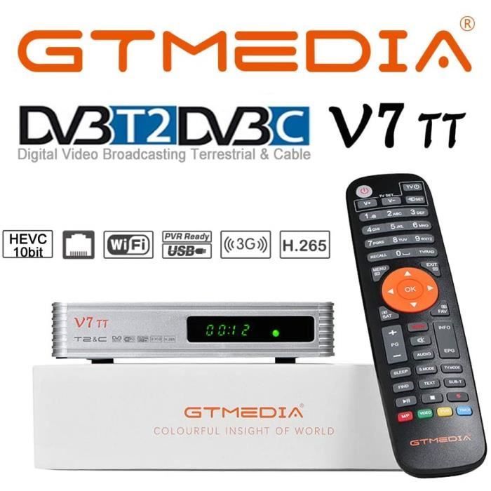 GT Media V7 TT -satelliittiantennit, digitaalinen maanpäällinen televisio (DTT), dekooderi televisiolle, kaapelivastaanotinyhdistelmä, DVB-T-T2, DVB-C-viritin, H.265 HEVC 10-bittinen demodulaattori, F 1544
