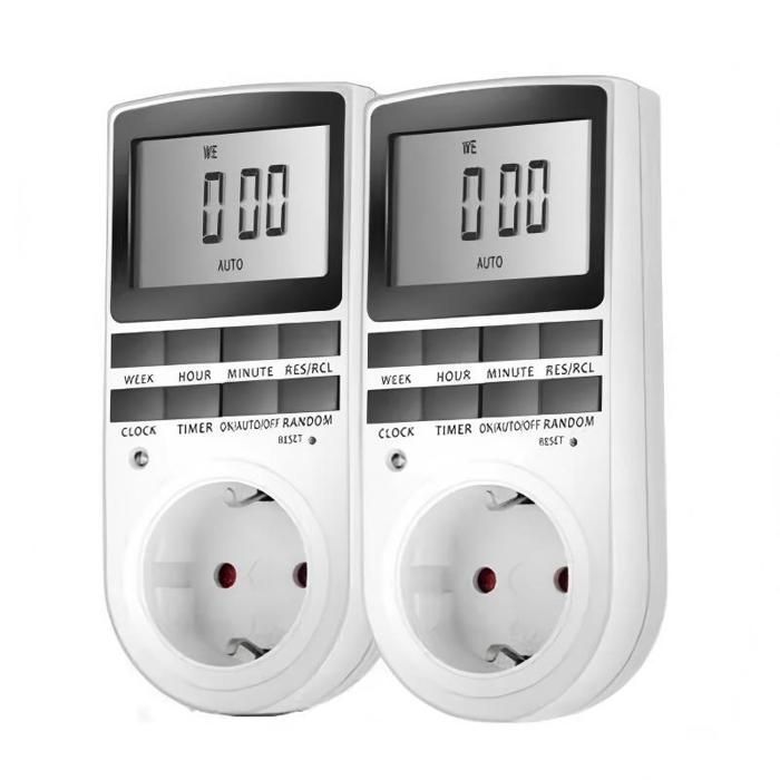 Programmierbarer digitaler Stecker mit Tagestimer, LCD-Bildschirm und Zufallsmodus (2er-Pack)