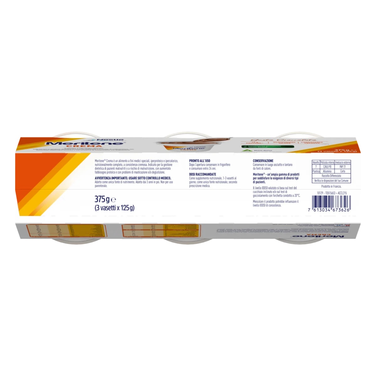MERITENE Crème au chocolat Meritene Force et Vitalité Dessert riche en calories et en protéines 3 x 125 g Crème riche en calories