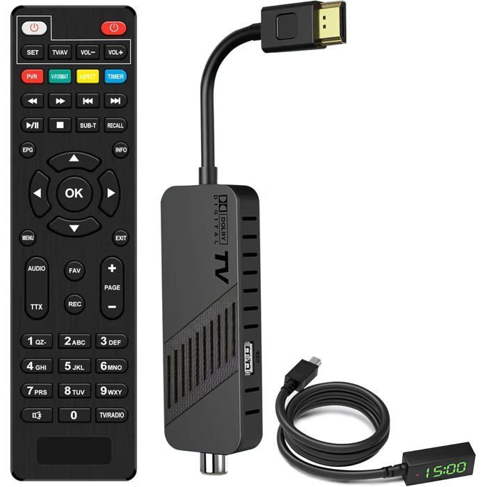 Leyf Décodeur DVB-T2 TNT Full HD 1080P, TV Decodeur Caché derrière la TV, Chaînes gratuites, Affichage numérique