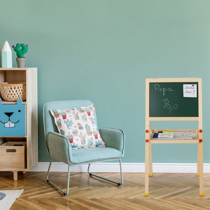 Relaxdays Tableau droit enfant, magnétique deux côtés, craie et marqueur, réglable en hauteur, HlP 77x39x44,5 cm, nature