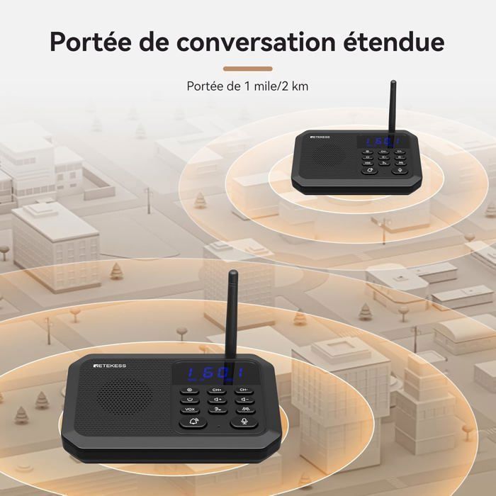 Retekess TH201 Two-Way Wireless Intercom System, 1 Mile / 2 km Range, Over 1500 Channels, Suitable for Seniors