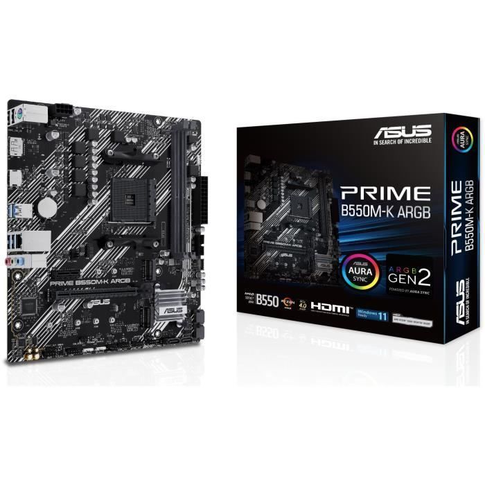 Carte mère - ASUS - PRIME B550M-K ARGB - AMD B550 - Emplacement AM4 micro ATX