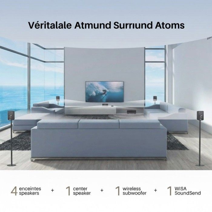 Système Home Cinéma 5.1 Sans Fil - LANGTU - WiSA THX - Audio 24-bit 48–96 kHz - ARC/eARC - Noir