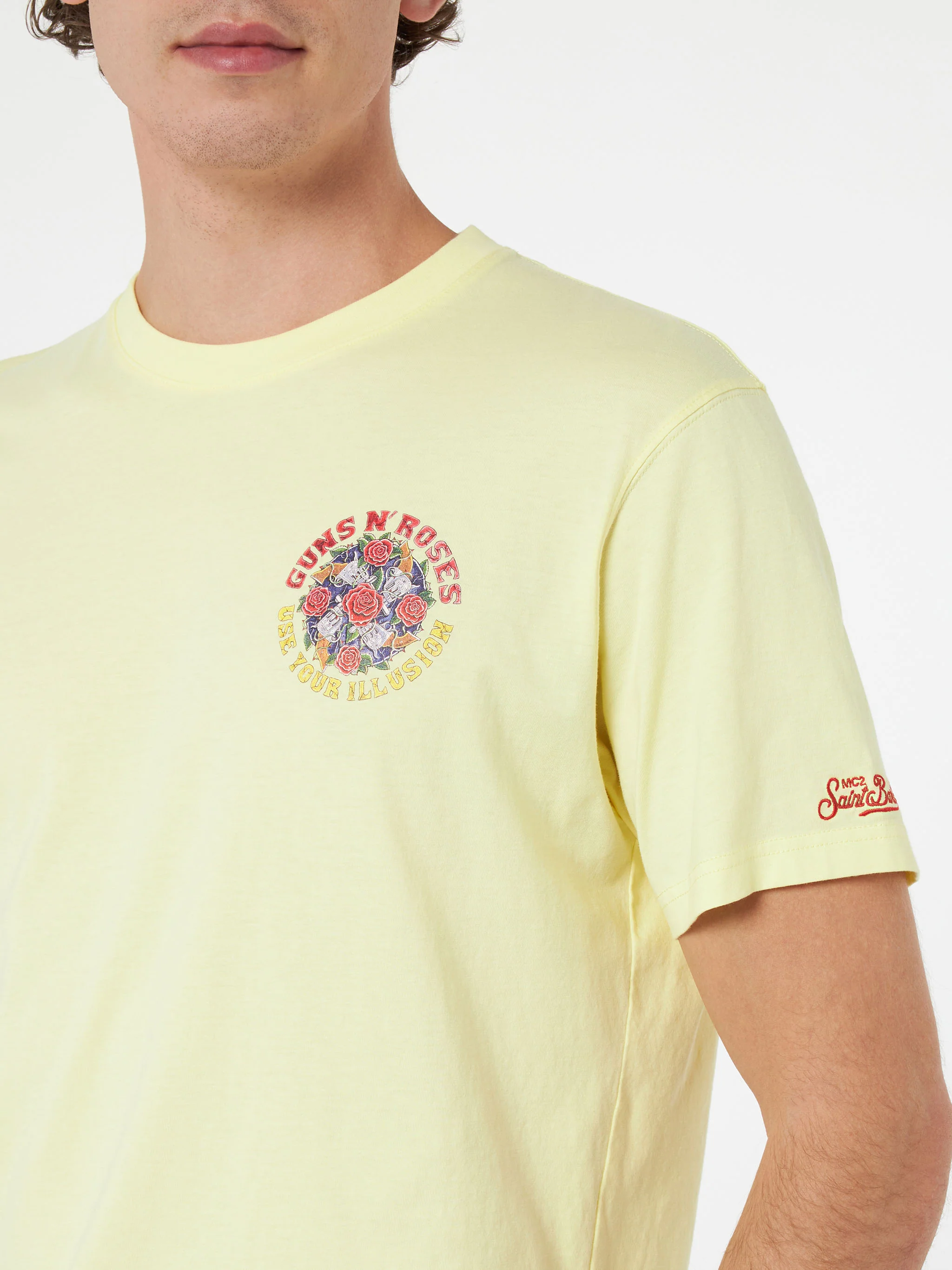 Heren katoenen T-shirt met Guns n' Roses-print op de voorkant.