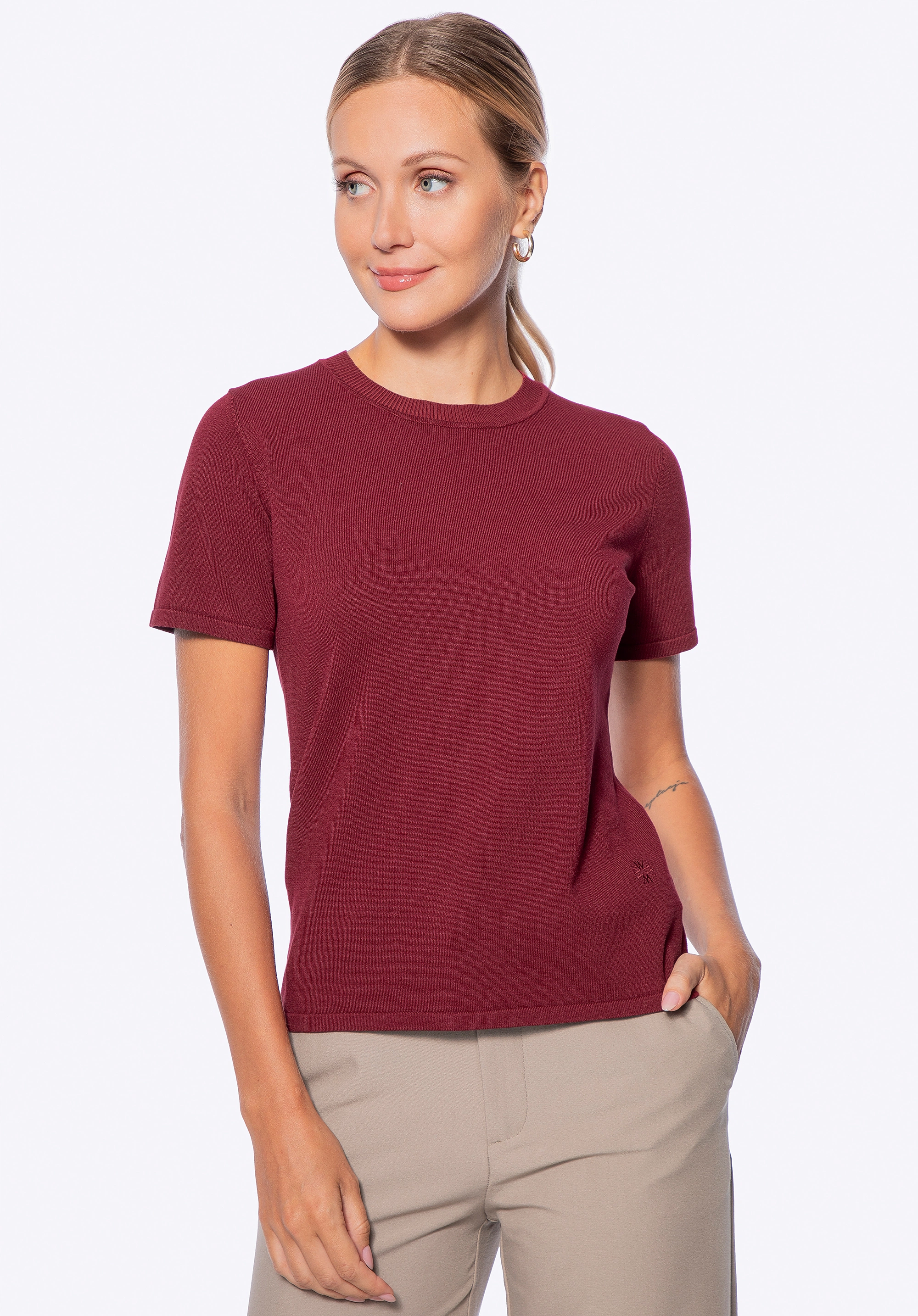 Sweter damski z krótkim rękawem bordowy