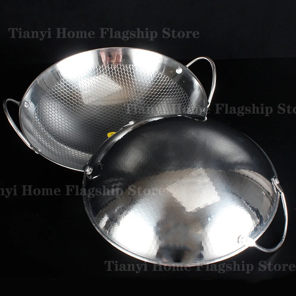 Poêle à frire antiadhésive en acier inoxydable de 25 cm, type wok à fruits de mer, avec revêtement nid d'abeille. Idéale pour la cuisine à la maison, avec une plaque de cuisson à gaz.