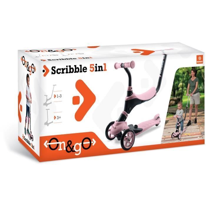 Draisienne - MONDO - On&Go  Scribble 5-en-1 - Pliable - Noir / Rose