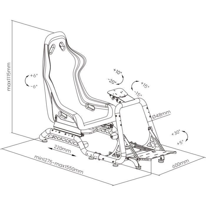 Simulatiecockpit - OPLITE - GTR S8 Infinity Force - Koolstofstaal - Wit - Hoogwaardige simrace-ervaring