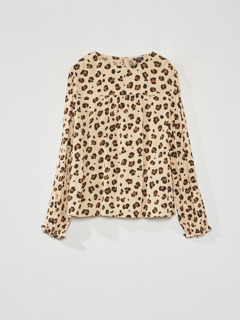 Blusa de manga comprida com estampa - Bege