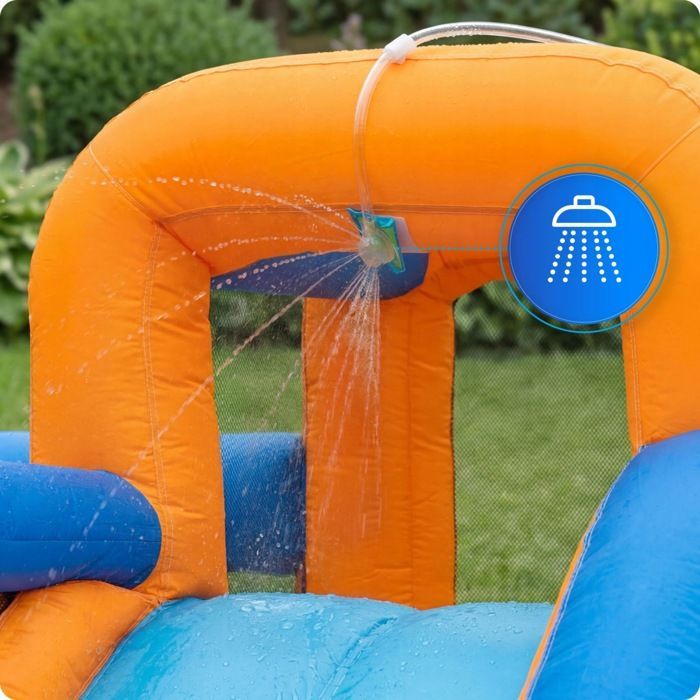 Zona de juegos hinchable KINDI con tobogán acuático para niños, castillo hinchable de jardín con aro de baloncesto.