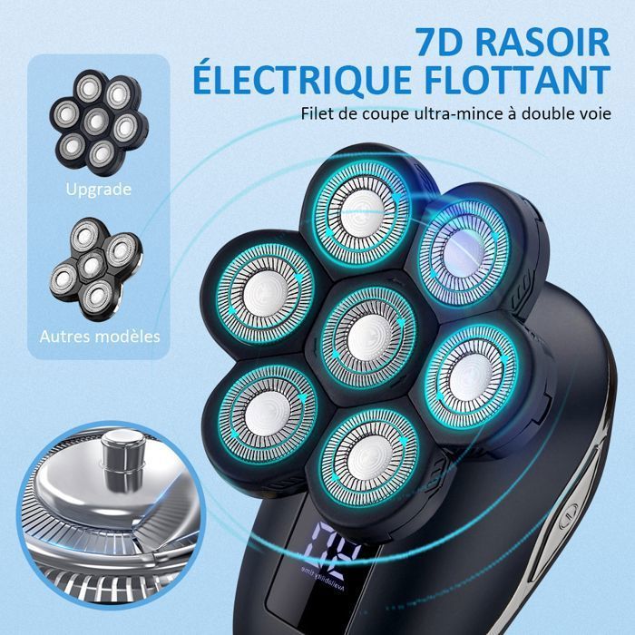 Rasoir Electriques Hommes - 5 in 1 Rasoir Tete Chauve Homme Sans Fil avec Écran LED - IPX7 100% Étanche Wet&Dry