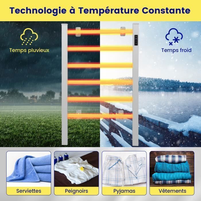 Radiador toallero eléctrico COSTWAY de 100 W, 30-60 °C, con temporizador, pantalla LED, protección contra sobrecalentamiento, independiente o