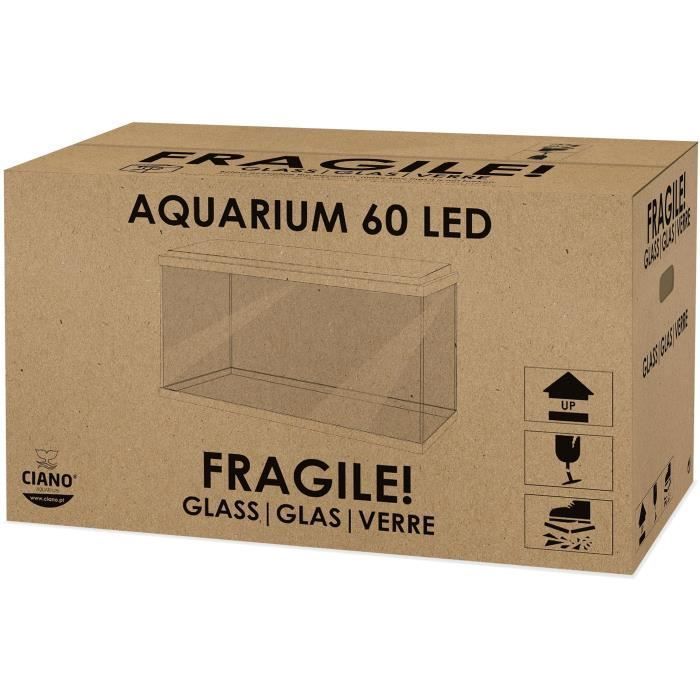 Acuario de 60 cm - CIANO - 58 litros + Filtro + LED + Calentador + Consumibles - Blanco