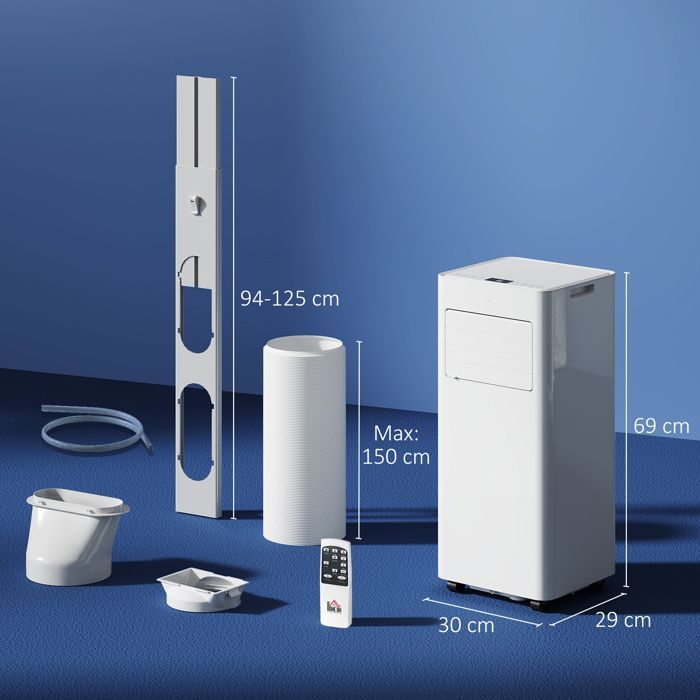 Aire acondicionado portátil HOMCOM - 9000 BTU/H - Ventilador de refrigeración y deshumidificador 3 en 1 - Temporizador y control remoto - Blanco