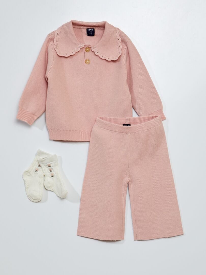 3-delige set: trui, broek en sokken - WIT